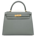 エルメス HERMES ケリー28 外縫い ヴェールアマンド ヴォーエプソン 2WAYバッグ ゴールド金具 緑 グレー ハンドバッグ ショルダー