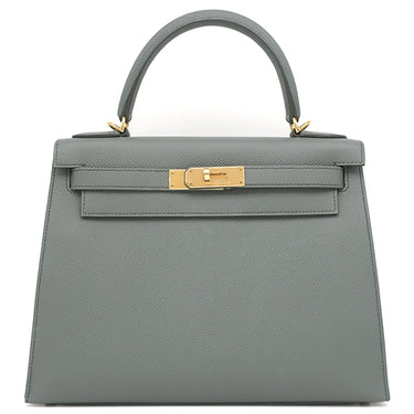 エルメス HERMES ケリー28 外縫い ヴェールアマンド ヴォーエプソン 2WAYバッグ ゴールド金具 緑 グレー ハンドバッグ ショルダー