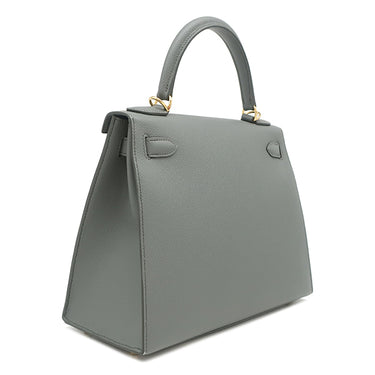 エルメス HERMES ケリー28 外縫い ヴェールアマンド ヴォーエプソン 2WAYバッグ ゴールド金具 緑 グレー ハンドバッグ ショルダー
