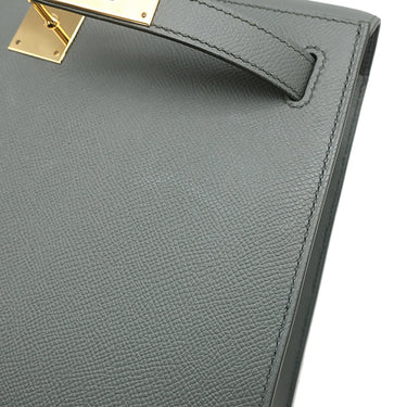 エルメス HERMES ケリー28 外縫い ヴェールアマンド ヴォーエプソン 2WAYバッグ ゴールド金具 緑 グレー ハンドバッグ ショルダー