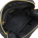 プラダ PRADA ロゴプレート 2WAY ハンドバッグ 1BB013 NERO ナイロン サフィアーノレザー 2WAYバッグ ゴールド金具 黒 ショルダー テスート サフィアーノ