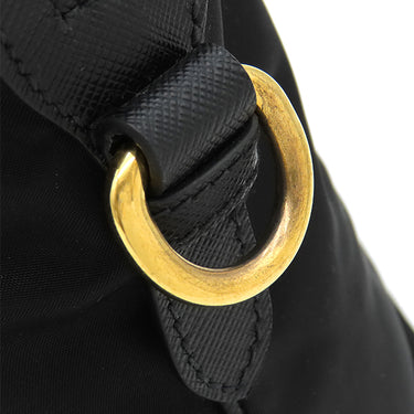 プラダ PRADA ロゴプレート 2WAY ハンドバッグ 1BB013 NERO ナイロン サフィアーノレザー 2WAYバッグ ゴールド金具 黒 ショルダー テスート サフィアーノ