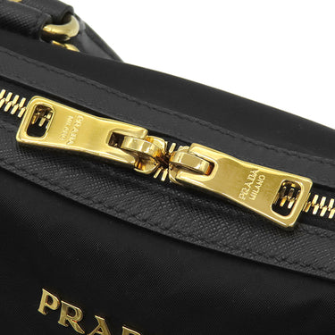 プラダ PRADA ロゴプレート 2WAY ハンドバッグ 1BB013 NERO ナイロン サフィアーノレザー 2WAYバッグ ゴールド金具 黒 ショルダー テスート サフィアーノ