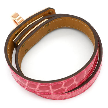 エルメス HERMES ミニ ケリードゥブルトゥール ローズメキシコ×ゴールド アリゲーター リザード GP T2 ブレスレット ピンクゴールド金具 2重 2連