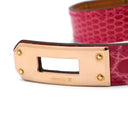 エルメス HERMES ミニ ケリードゥブルトゥール ローズメキシコ×ゴールド アリゲーター リザード GP T2 ブレスレット ピンクゴールド金具 2重 2連