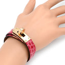 エルメス HERMES ミニ ケリードゥブルトゥール ローズメキシコ×ゴールド アリゲーター リザード GP T2 ブレスレット ピンクゴールド金具 2重 2連