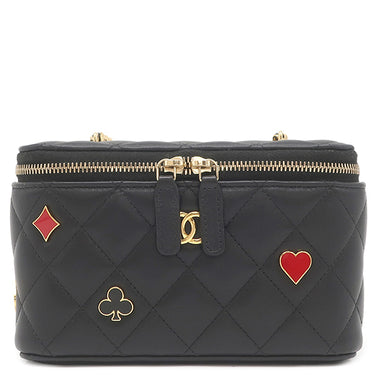 シャネル CHANEL バニティ チェーン ショルダー AP3079 ブラック レザー ショルダーバッグ ゴールド金具 ココマーク トランプ柄