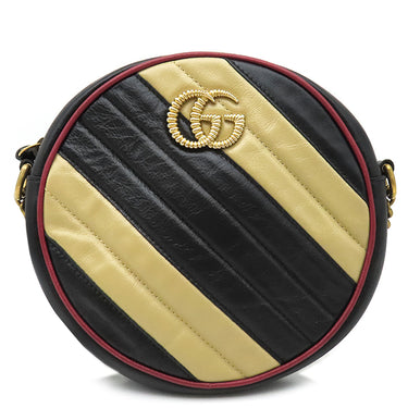 グッチ GUCCI GGマーモント ラウンドショルダー 550154 ブラック×ベージュ×レッド レザー ショルダーバッグ ゴールド金具 黒 赤