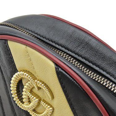 グッチ GUCCI GGマーモント ラウンドショルダー 550154 ブラック×ベージュ×レッド レザー ショルダーバッグ ゴールド金具 黒 赤
