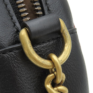 グッチ GUCCI GGマーモント ラウンドショルダー 550154 ブラック×ベージュ×レッド レザー ショルダーバッグ ゴールド金具 黒 赤