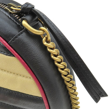 グッチ GUCCI GGマーモント ラウンドショルダー 550154 ブラック×ベージュ×レッド レザー ショルダーバッグ ゴールド金具 黒 赤