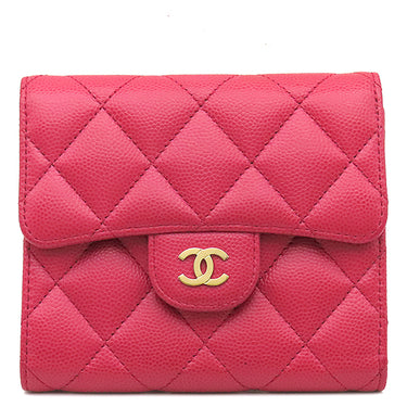 シャネル CHANEL マトラッセ クラシック スモール フラップ AP0231 ピンク レザー キャビアスキン 三つ折り財布 ゴールド金具 ココマーク コンパクト