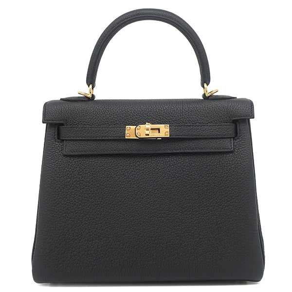 エルメス HERMES ケリー25 内縫い ブラック トゴ 2WAYバッグ ゴールド