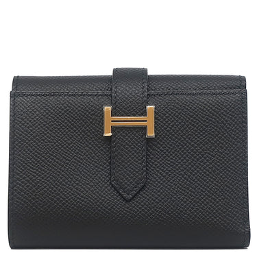 エルメス HERMES ベアン コンビネ ブラック ヴォーエプソン 三つ折り財布 ゴールド金具 黒