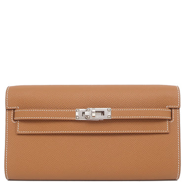 エルメス HERMES ケリーウォレット ロング トゥーゴー ゴールド ヴォーエプソン 長財布 シルバー金具 茶 ショルダー