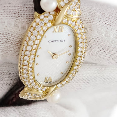 腕時計 カルティエ Cartier ミニベニュワール WB506851 クオーツ レディース K18YG無垢 純正ダイヤ&パール シェル