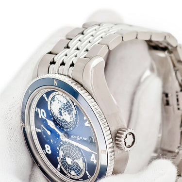 腕時計 モンブラン Montblanc 1858 ジオスフェール MB125567 自動巻き メンズ 青 デイト ワールドタイム 第2時間帯表示 デイ&ナイト