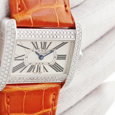 腕時計 カルティエ Cartier タンク ディヴァン ミニ WA301236 クオーツ レディース ロジウム加工K18WG無垢 純正ダイヤ ディバン