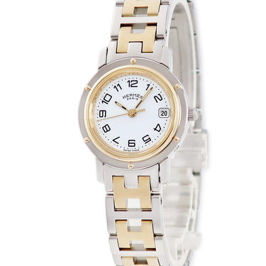 腕時計 エルメス HERMES クリッパー CL4.220 クオーツ レディース GP×SS ホワイト Hマークブレス デイト アラビア