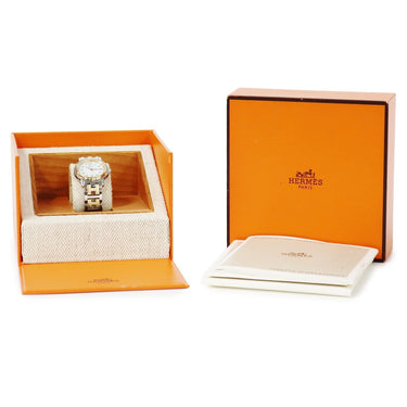 腕時計 エルメス HERMES クリッパー CL4.220 クオーツ レディース GP×SS ホワイト Hマークブレス デイト アラビア