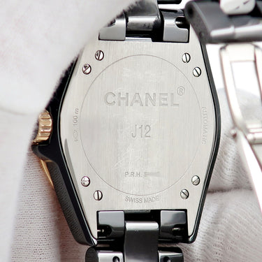 腕時計 シャネル CHANEL J12 365 H3842 自動巻き メンズ K18PG 純正ダイヤ ブラック セラミック コンビ 黒 ギョウシェ デイト