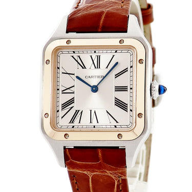 腕時計 カルティエ Cartier サントス デュモン LM W2SA0011 クオーツ メンズ レディース K18PG無垢×SS コンビ ローマン 青針 サンレイ