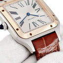 腕時計 カルティエ Cartier サントス デュモン LM W2SA0011 クオーツ メンズ レディース K18PG無垢×SS コンビ ローマン 青針 サンレイ