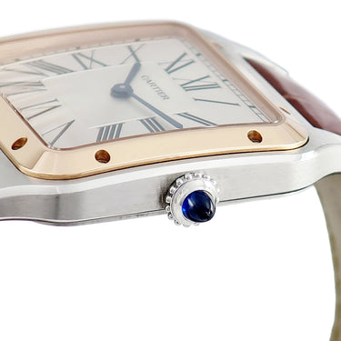 腕時計 カルティエ Cartier サントス デュモン LM W2SA0011 クオーツ メンズ レディース K18PG無垢×SS コンビ ローマン 青針 サンレイ