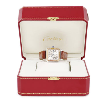 腕時計 カルティエ Cartier サントス デュモン LM W2SA0011 クオーツ メンズ レディース K18PG無垢×SS コンビ ローマン 青針 サンレイ