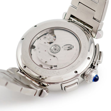 腕時計 カルティエ Cartier パシャ 42mm クロノグラフ W31085M7 自動巻き メンズ 青針 デイト アラビア バー スモールセコンド