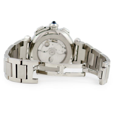 腕時計 カルティエ Cartier パシャ 42mm クロノグラフ W31085M7 自動巻き メンズ 青針 デイト アラビア バー スモールセコンド