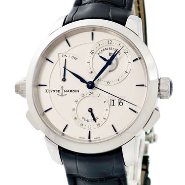腕時計 ユリスナルダン ULYSSE NARDIN クラシック ソナタ 673-05/90 自動巻き メンズ GMT アラーム ビッグデイト 青針