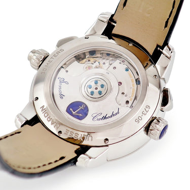 腕時計 ユリスナルダン ULYSSE NARDIN クラシック ソナタ 673-05/90 自動巻き メンズ GMT アラーム ビッグデイト 青針