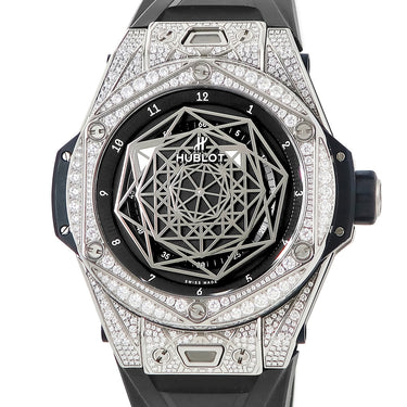 腕時計 ウブロ HUBLOT ビッグバン ウニコ サンブルー チタニウム パヴェ 415.NX.1112.VR.1704.MXM17 自動巻き メンズ 純正ダイヤ 黒