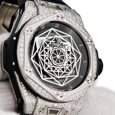 腕時計 ウブロ HUBLOT ビッグバン ウニコ サンブルー チタニウム パヴェ 415.NX.1112.VR.1704.MXM17 自動巻き メンズ 純正ダイヤ 黒