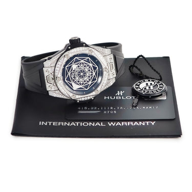 腕時計 ウブロ HUBLOT ビッグバン ウニコ サンブルー チタニウム パヴェ 415.NX.1112.VR.1704.MXM17 自動巻き メンズ 純正ダイヤ 黒