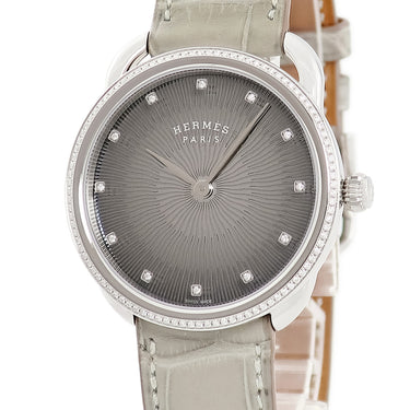 腕時計 エルメス HERMES アルソー グランソレイユ AR5.330 クオーツ メンズ 純正ダイヤ グレー ギョウシェ