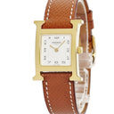 腕時計 エルメス HERMES Hウォッチ PM HH1.201 クオーツ レディース イエローGP×SS コンビ ホワイト 白 アラビア H型 ミディアム