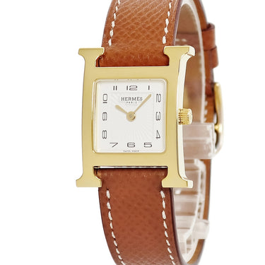 腕時計 エルメス HERMES Hウォッチ PM HH1.201 クオーツ レディース イエローGP×SS コンビ ホワイト 白 アラビア H型 ミディアム