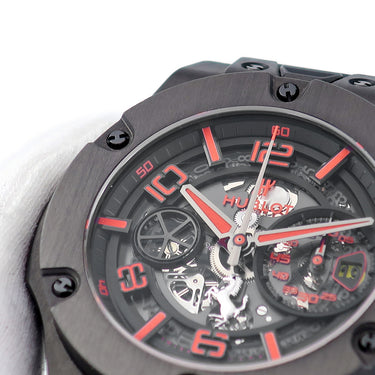 腕時計 ウブロ HUBLOT ビッグバン フェラーリ カーボン リミテッド 402.QU.0113.WR 自動巻き メンズ 黒 赤 跳ね馬 スケルトン 限定
