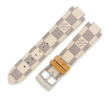 ルイヴィトン LOUIS VUITTON 純正 タンブール用 ダミエ アズール アイボリー レザー ステンレススチール 腕時計パーツ ワンタッチ 替え ベルト 純正SS製尾錠付き 21mm アイボリー