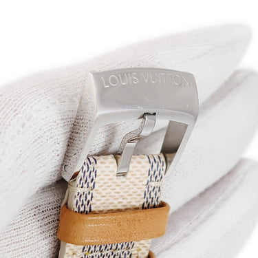 ルイヴィトン LOUIS VUITTON 純正 タンブール用 ダミエ アズール アイボリー レザー ステンレススチール 腕時計パーツ ワンタッチ 替え ベルト 純正SS製尾錠付き 21mm アイボリー