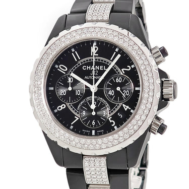 腕時計 シャネル CHANEL J12 クロノグラフ H1706 自動巻き メンズ 純正ダイヤ ブラックセラミック 黒 スモールセコンド