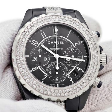 腕時計 シャネル CHANEL J12 クロノグラフ H1706 自動巻き メンズ 純正ダイヤ ブラックセラミック 黒 スモールセコンド