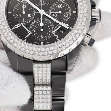 腕時計 シャネル CHANEL J12 クロノグラフ H1706 自動巻き メンズ 純正ダイヤ ブラックセラミック 黒 スモールセコンド