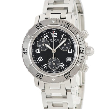 腕時計 エルメス HERMES クリッパー ダイバー クロノグラフ CL2.310 クオーツ レディース 黒 スモールセコンド デイト アラビア