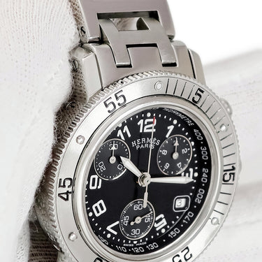 腕時計 エルメス HERMES クリッパー ダイバー クロノグラフ CL2.310 クオーツ レディース 黒 スモールセコンド デイト アラビア