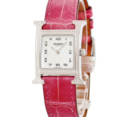 腕時計 エルメス HERMES Hウォッチ MM HH1.235 クオーツ レディース 純正ダイヤ シェル ホワイト 白 アラビア H型 ミディアム