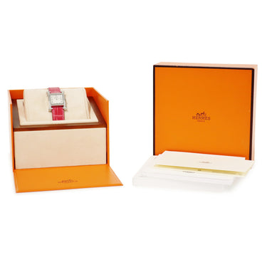 腕時計 エルメス HERMES Hウォッチ MM HH1.235 クオーツ レディース 純正ダイヤ シェル ホワイト 白 アラビア H型 ミディアム