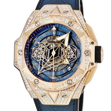腕時計 ウブロ HUBLOT ビッグバン ウニコ サンブルーII キングゴールド 418.OX.5108.RX.1604.MXM20 自動巻き メンズ OH済 K18 ダイヤ